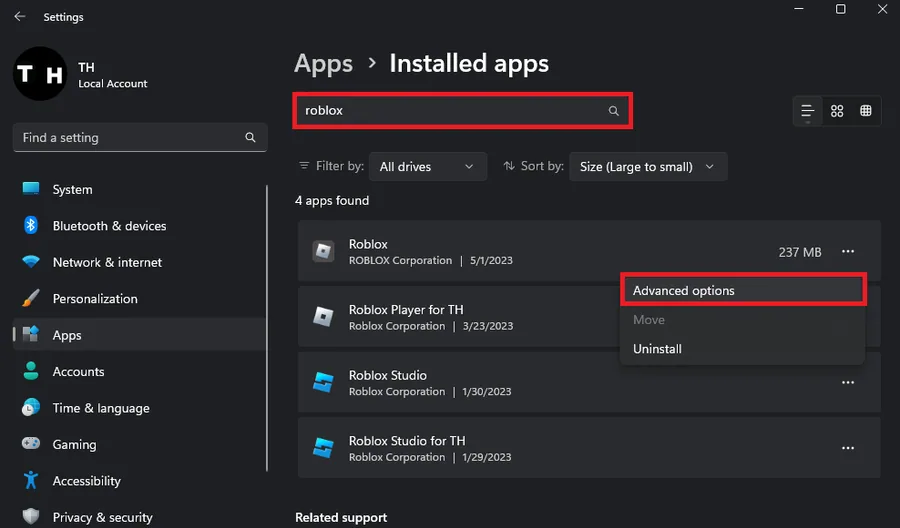installed apps windows settings