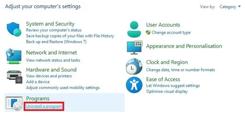 Control Panel > Uninstall a program