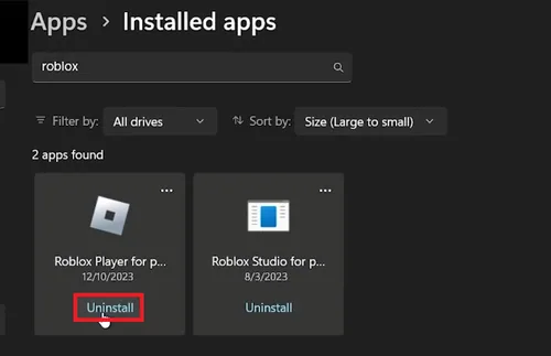 uninstall roblox