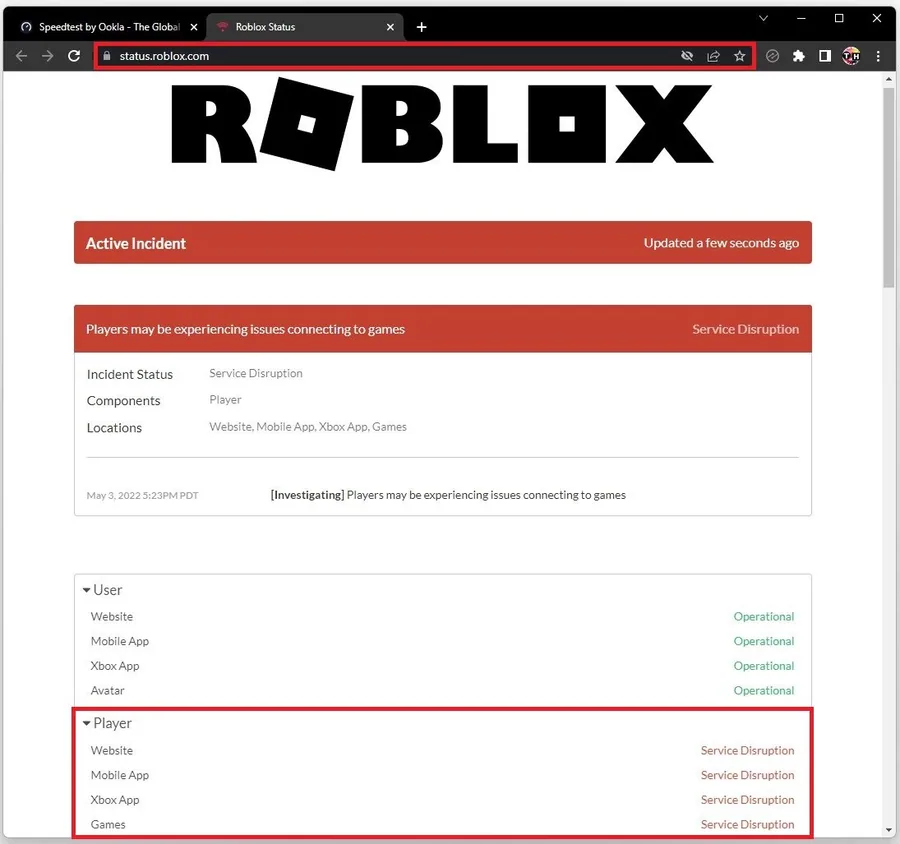 Roblox Server Status > Player