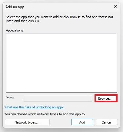 Allow another app > Browse