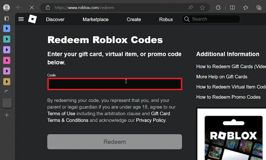 redeem codes page