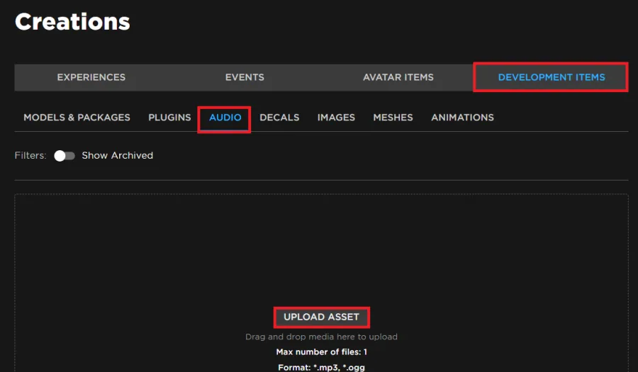 upload audio to roblox creations