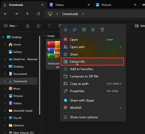 extract downloaded file