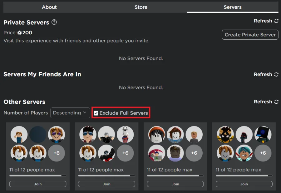 exclude full servers roblox