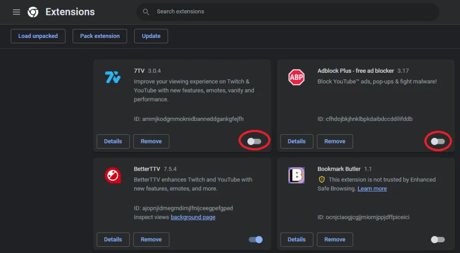 disable browser extensions