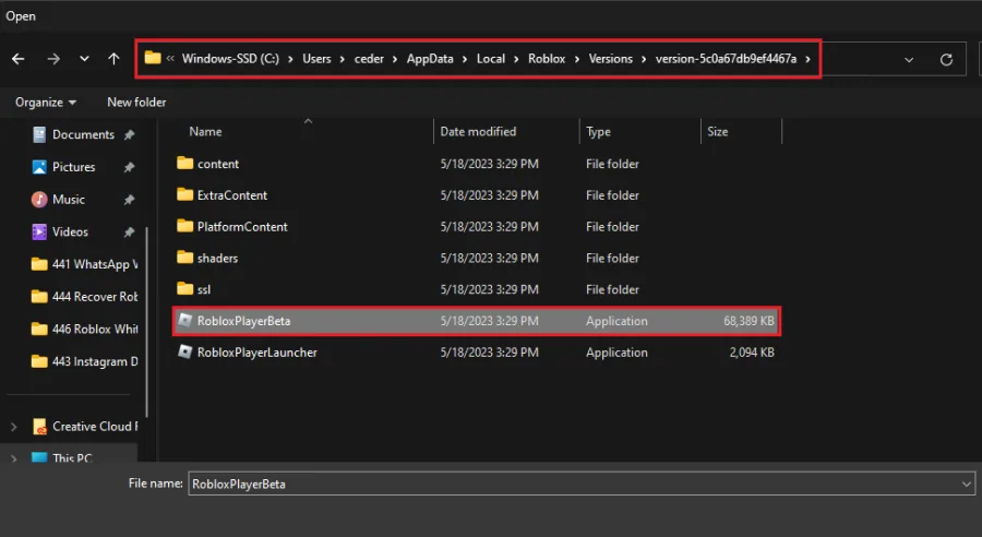 find roblox player beta in file explorer