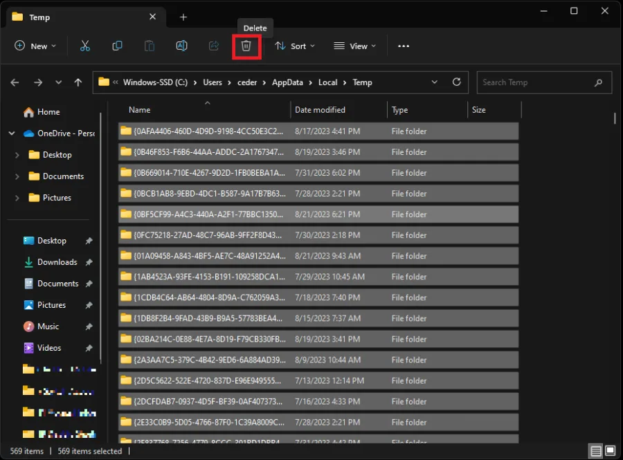 delete temporary files