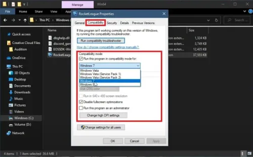 Run the program in compatibility mode for Windows 7