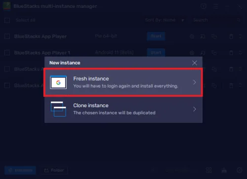 Multi-Instance Manager > Instance > Fresh Instance