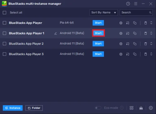 Start Android 11 App Player Instance