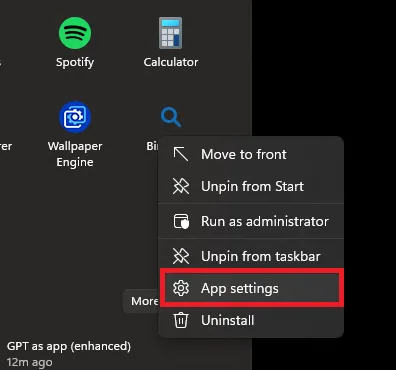 Bing Chat > App Settings