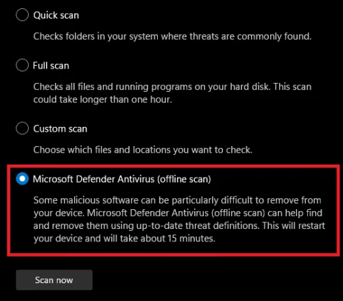 windows defender offline scan