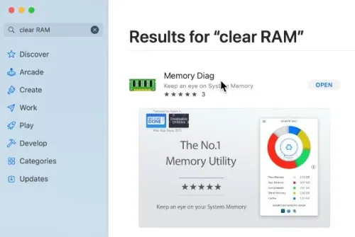 App Store > Clear RAM > Memory Diag