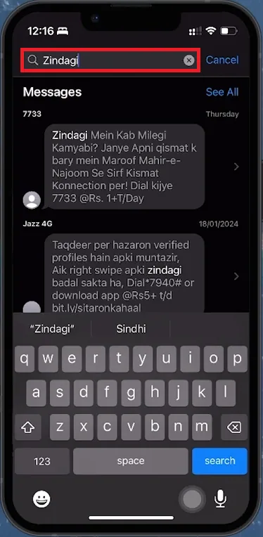 search through imessages
