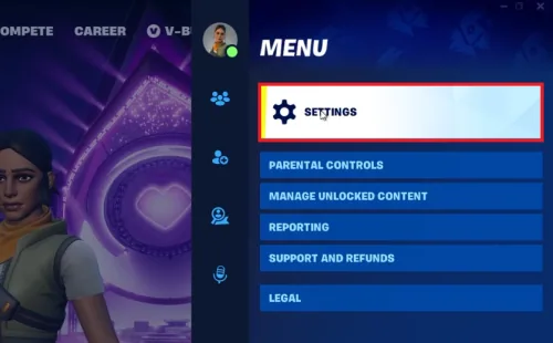 access fortnite settigns