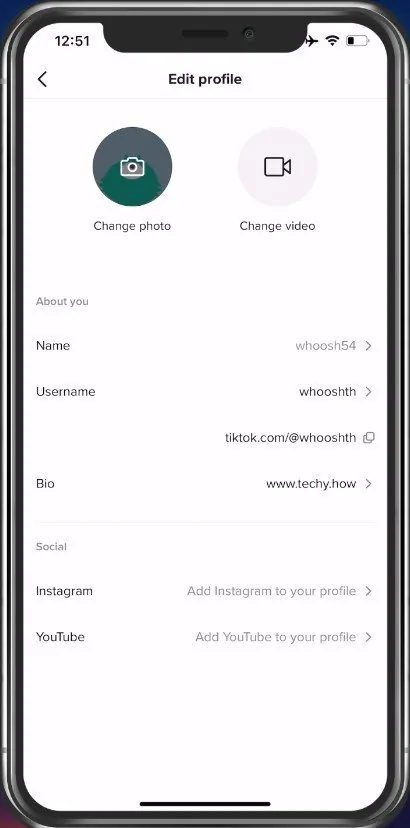 Edit TikTok Profile