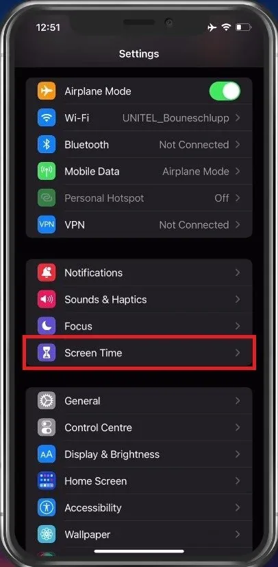 iPhone Settings > Screen Time