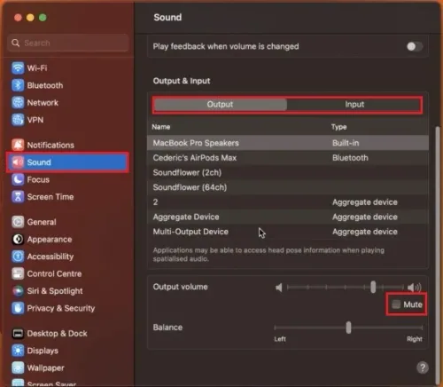System Settings > Sound > Output & Input
