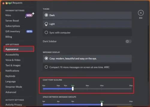 Discord User Settings > Appearance