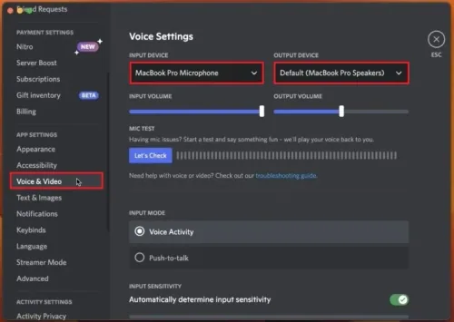 Discord User Settings > Voice & Video