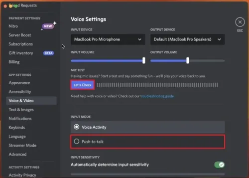 Discord User Settings > Voice & Video