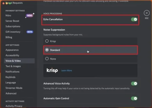 Discord User Settings > Voice & Video