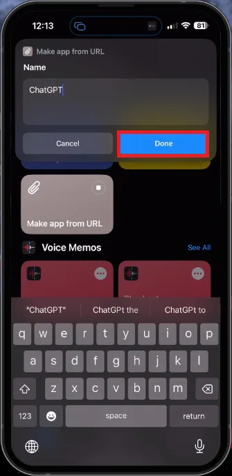 create the ChatGPT shortcut