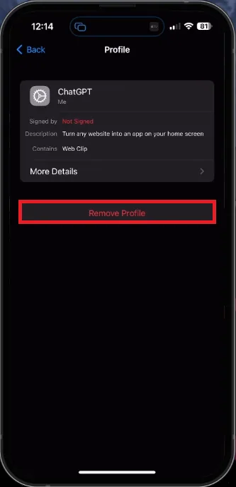 remove the ChatGPT profile