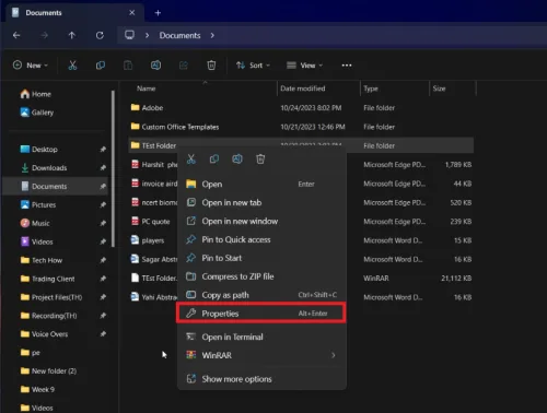 folder properties