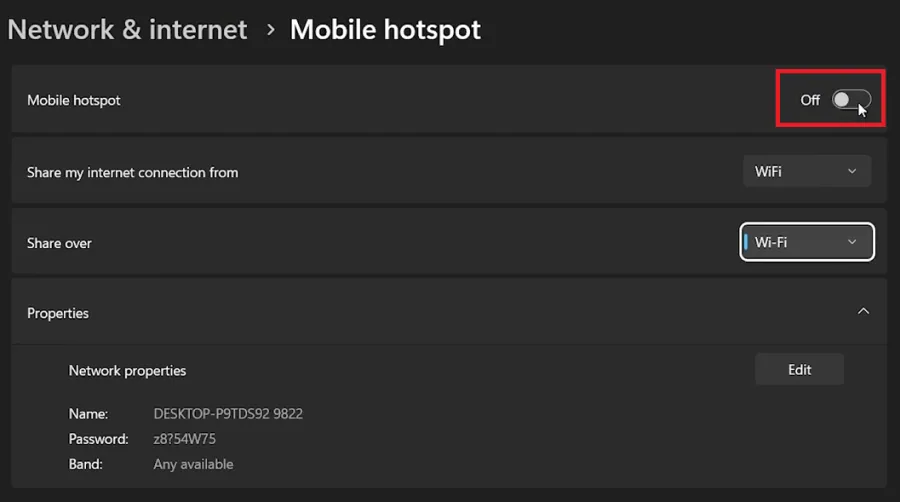 enable mobile hotspot