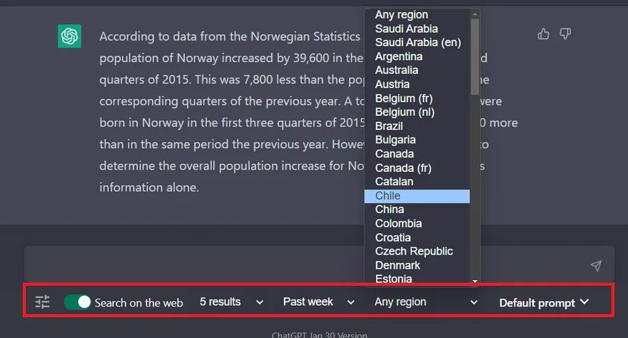 Change the WebChatGPT Options to your liking