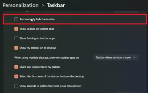 disable automatically hide taskbar