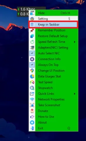 select keep in taskbar
