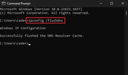 Command Prompt > ipconfig /flushdns