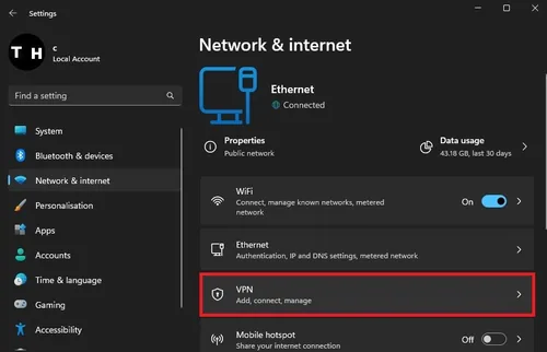 Windows Settings > Network & internet > VPN