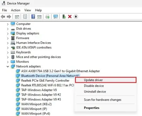 Device Manager > Network adapters > Update driver