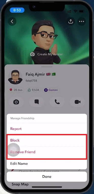 block or remove friend