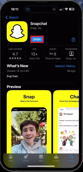 update Snapchat in App Store