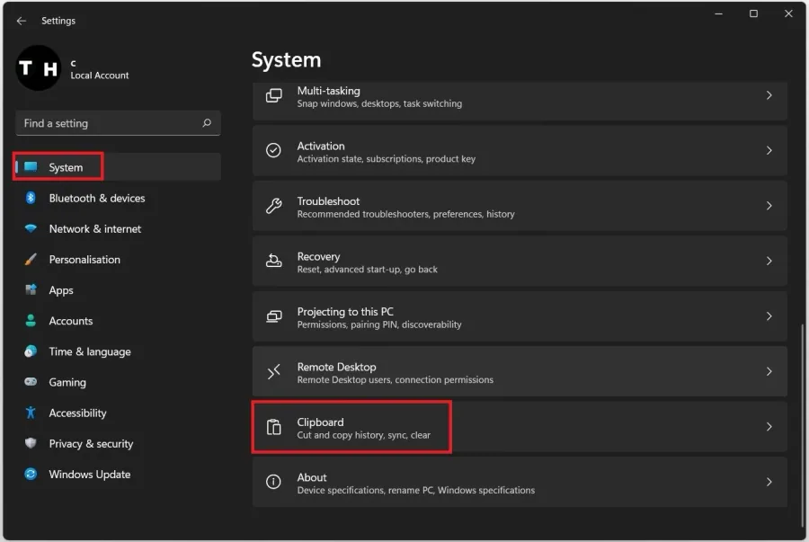 Windows Settings > System > Clipboard