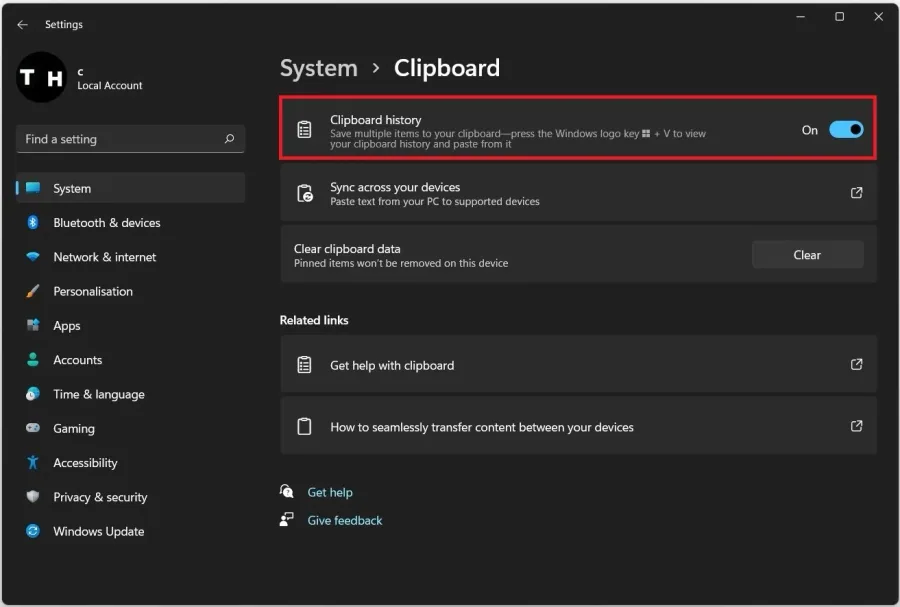 Enable Clipboard History in your Windows settings