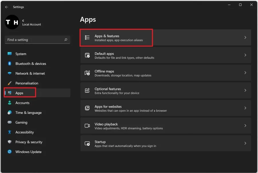 Windows Settings > Apps > Apps & Features