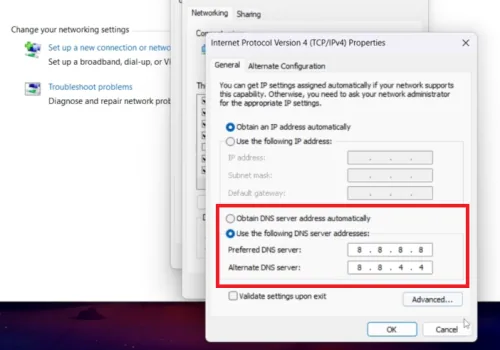 change internet protocoll settings