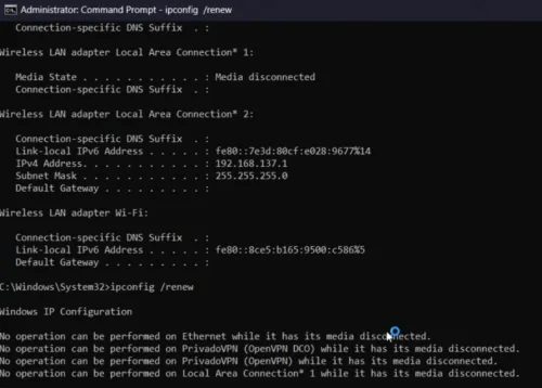 reset network connection