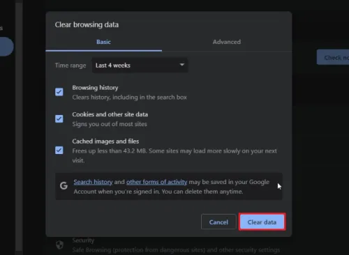 clear browsing data