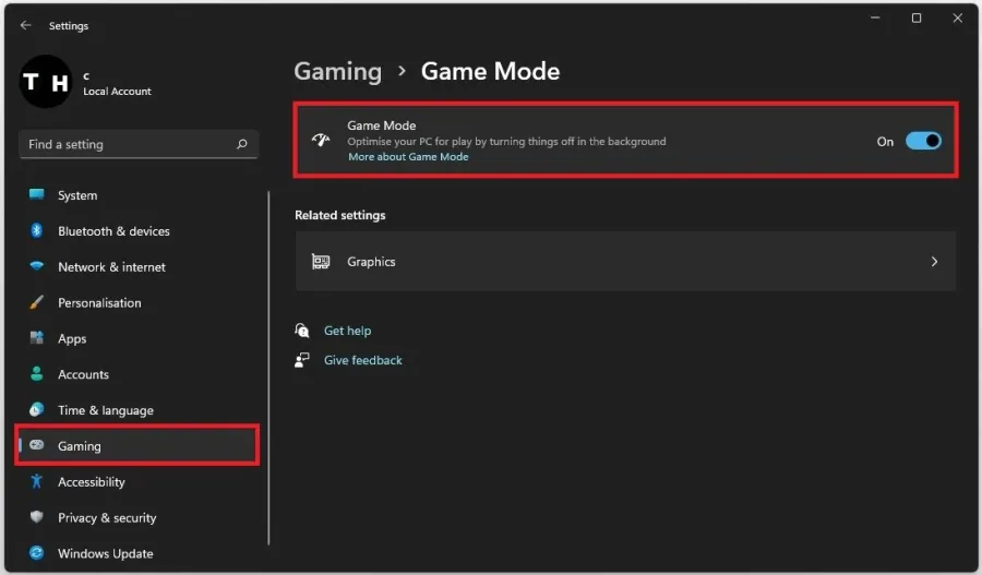 Windows Gaming Settings > Game Mode (Enable)