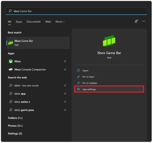 Xbox Game Bar > App Settings