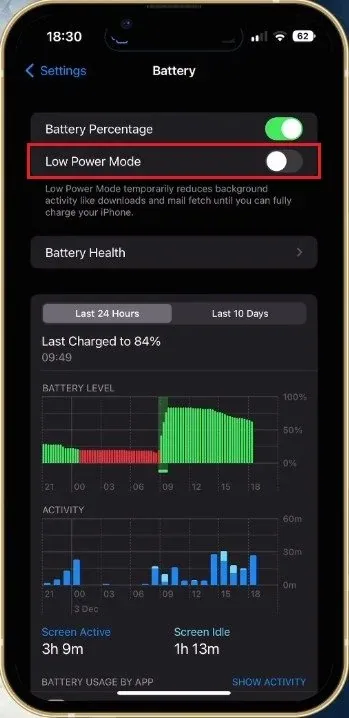 iPhone Settings > Battery
