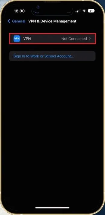 iPhone Settings > General > VPN & Device Management