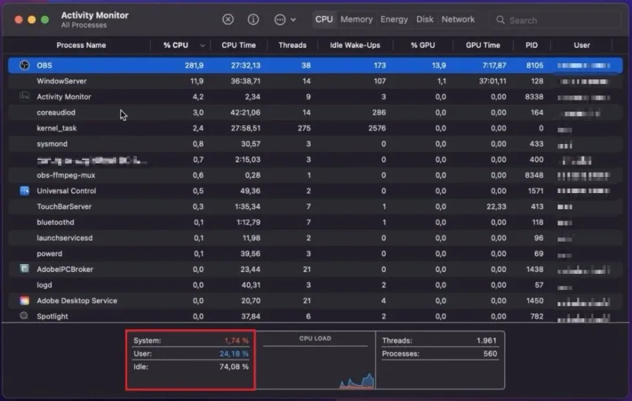 Activity Monitor > CPU